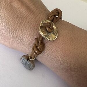 Brown Leather Stone Charm Bracelet Womens 7 Inch I Heart Santorini Travel